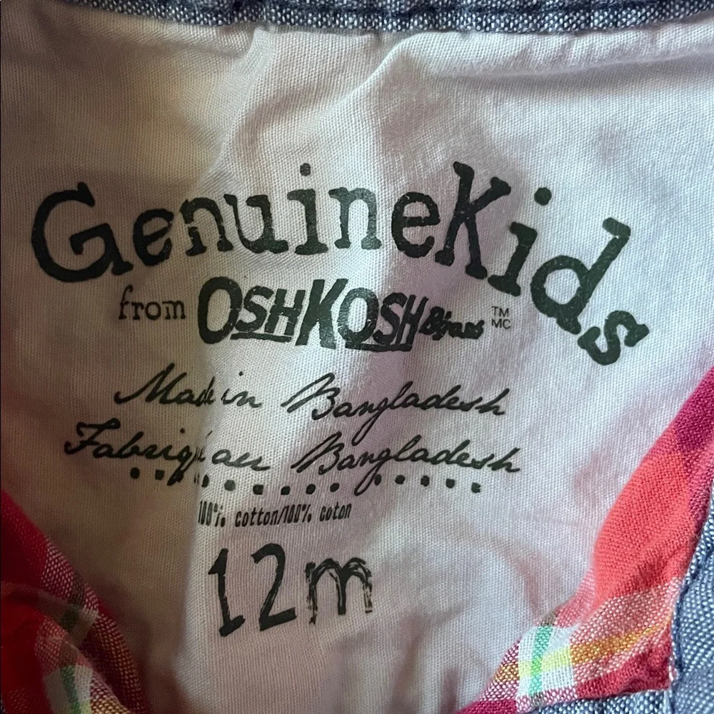 OshKosh B'gosh button down long sleeve plaid shirt 12M